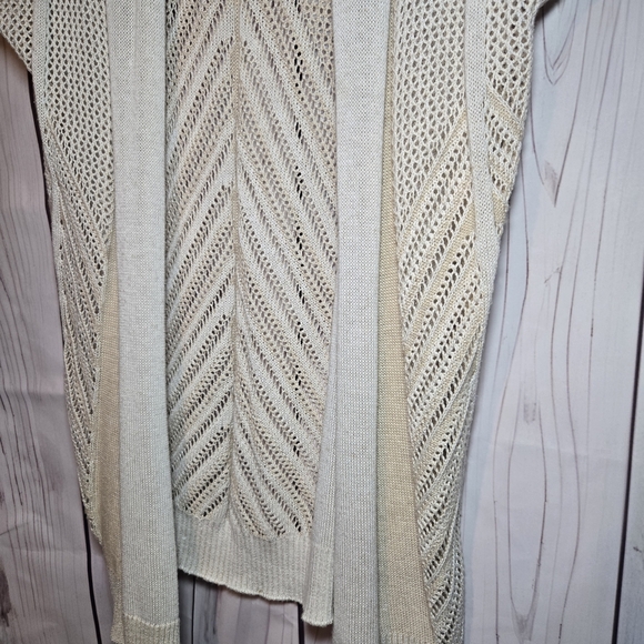 Caroline Grace Cream Knit Short Sleeve Open Cardigan Size Medium - Picture 4 of 6